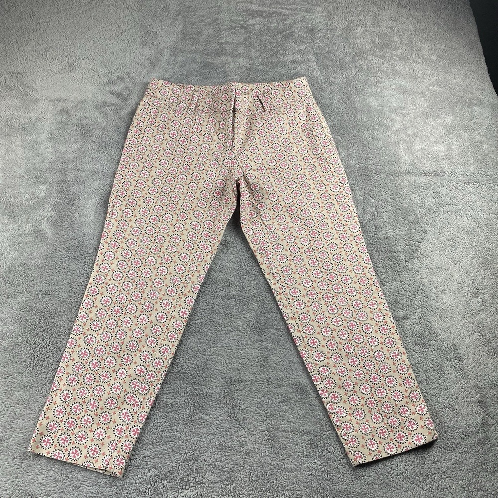 Ann Taylor Loft Marisa Crop Pants Womens 2P Beige Multi Cross Print‎ Stretch